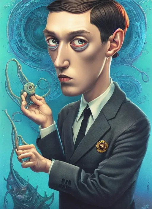 Image similar to lovecraft lovecraftian portrait of arthur, pixar style, by tristan eaton stanley artgerm and tom bagshaw, dali
