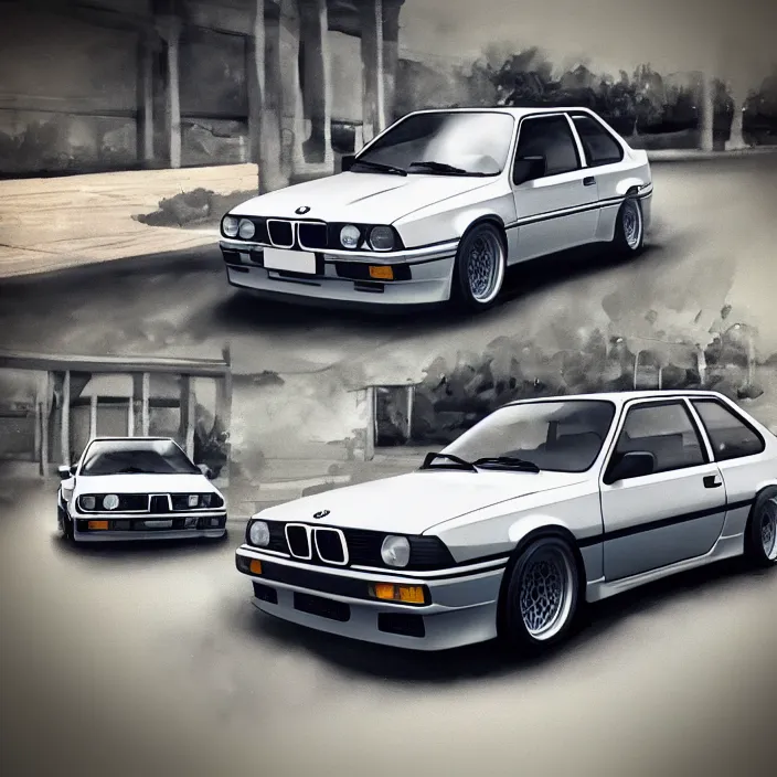 Image similar to ae 8 6, bmw e 3 0, kyza saleem, realistic, 4 k