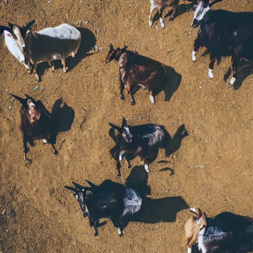 Prompt: pyramid of stacked goats shot from drone