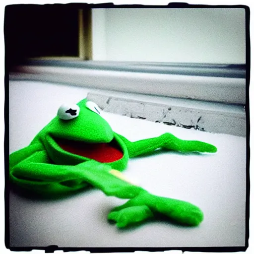 Prompt: “ spilled bottle of prescription pills next to sleeping kermit the frog ”