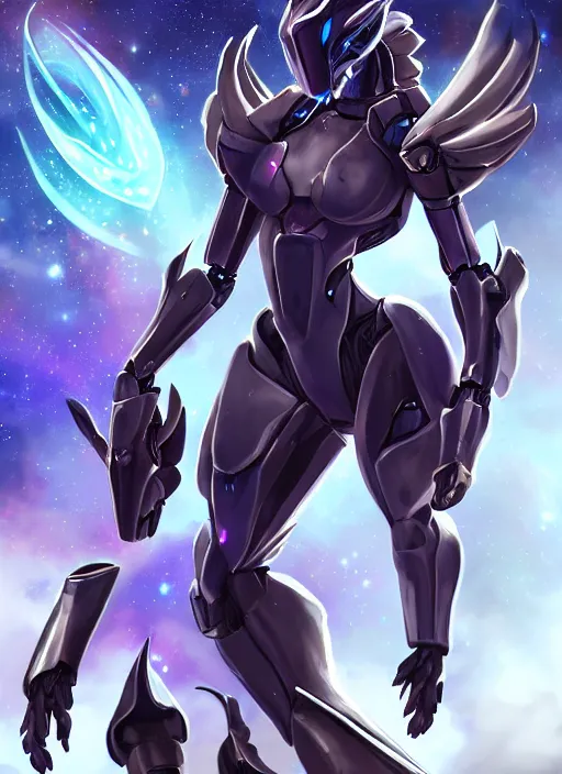 Image similar to cinematic goddess shot, cosmic sized perfectly proportioned stunning beautiful hot anthropomorphic robot mecha female dragon, nebula background, larger than galaxies, galaxy being held by sharp claws, sleek silver armor, epic proportions, epic size, epic scale, ultra detailed digital art, furry art, macro art, dragon art, giantess art, warframe fanart, furaffinity, deviantart