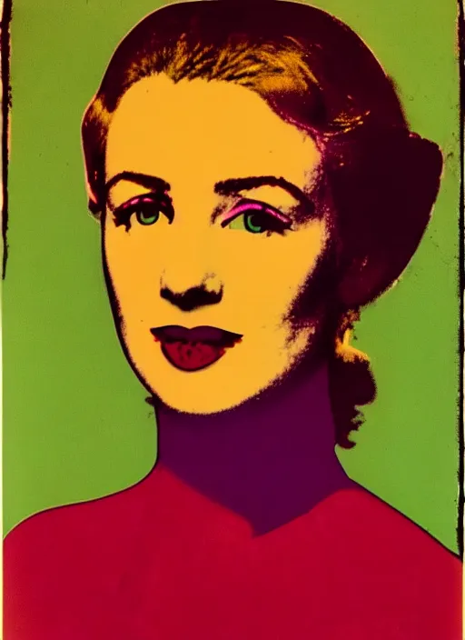 Image similar to a portrait of a pretty young lady by andy warhol