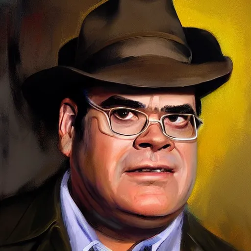 Image similar to greg manchess portrait painting of ghostbuster dan akroyd's appearance dr. raymond stantz overwatch character, medium shot, asymmetrical, profile picture, organic painting, sunny day, matte painting, bold shapes, hard edges, street art, trending on artstation, by huang guangjian and gil elvgren and sachin teng