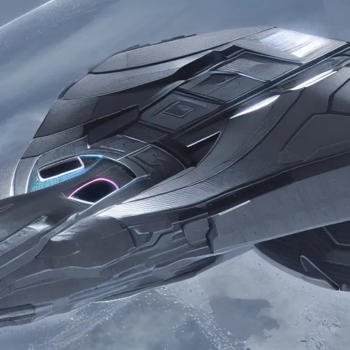 Image similar to rendering of a futuristic starship, halo, military, highly detailed