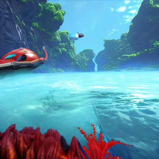 Image similar to subnautica in game screenshot, unreal engine, 1k. low res