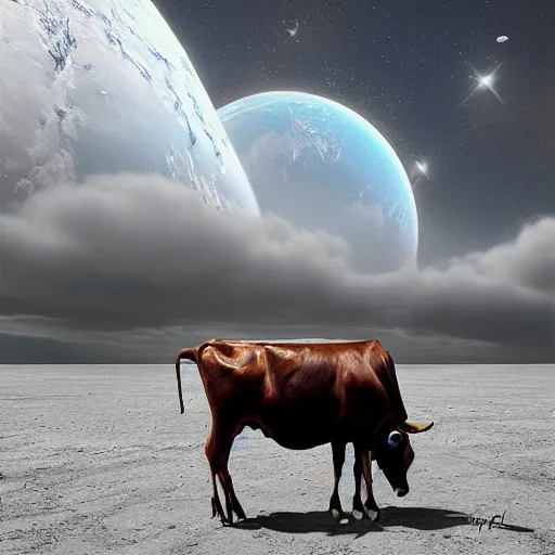 Prompt: cow in space by by geoffroy thoorens