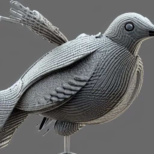 Image similar to a robotic corvid, vray, 55mm