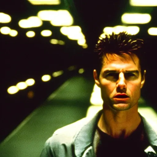 Prompt: tom cruise in fight club, cinestill colour, anamorphic