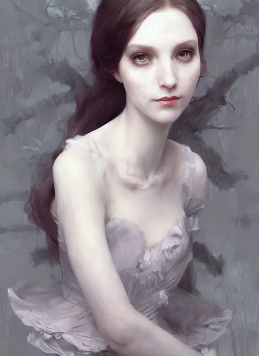 Prompt: character concept portrait of Alice in Wonderland, pale skin, intricate, elegant, digital painting, concept art, smooth, sharp focus, illustration, from Metal Gear, by Ruan Jia and Mandy Jurgens and William-Adolphe Bouguereau, Artgerm
