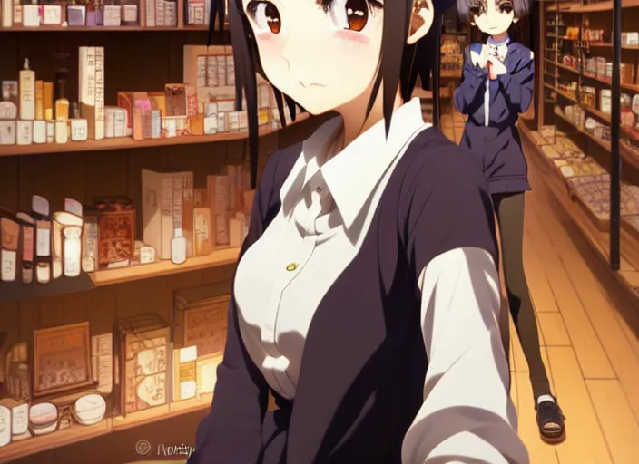 Prompt: anime visual, portrait of a young female traveler in a alchemist's potion shop interior shopping, cute face by ilya kuvshinov, yoshinari yoh, makoto shinkai, katsura masakazu, dynamic perspective pose, detailed facial features, kyoani, rounded eyes, crisp and sharp, cel shad, anime poster, ambient light