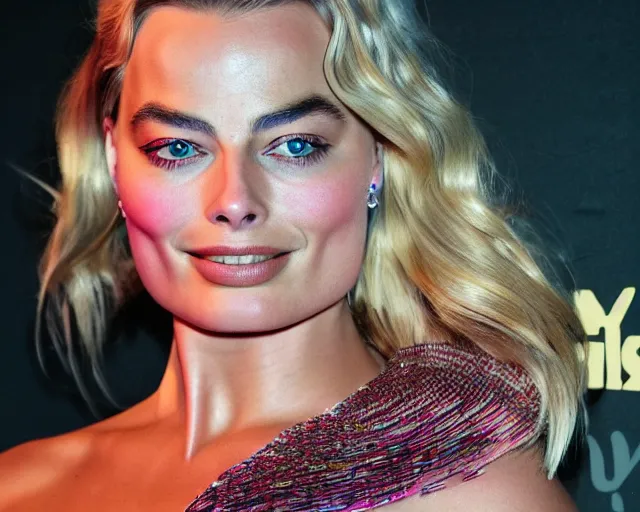 Image similar to led art of margot robbie, hyper detailed, award winning