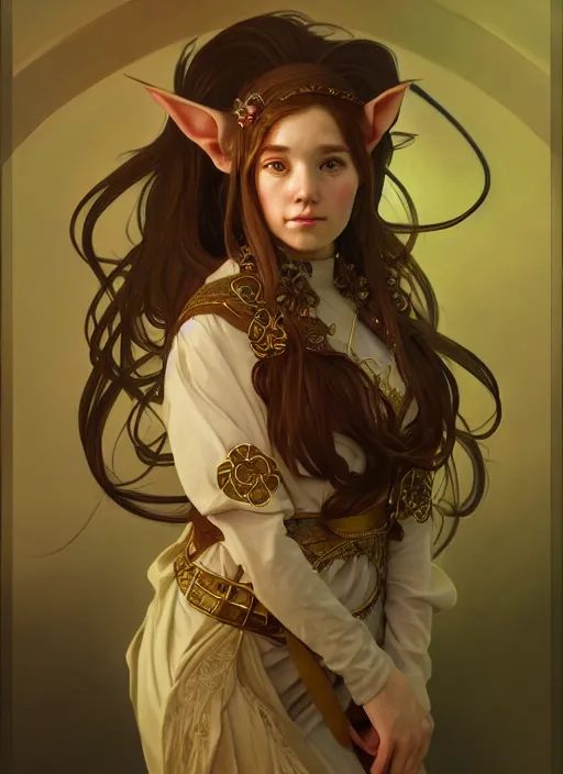 Image similar to portrait of an elf - dwarf using the golden ratio, highly detailed, digital painting, artstation, sharp focus, illustration, art by tan zi and ayanamikodon and alphonse mucha and wlop