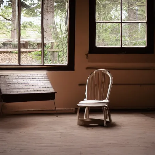 Image similar to a simple floor and roof with a single chair in the middle