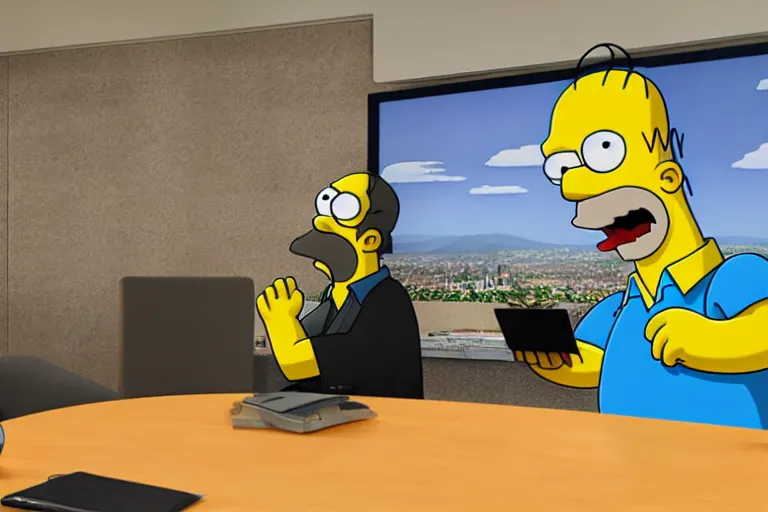 Prompt: Homer Simpson sits at the office table and monitors the fall of Bitcoin and is angry, 3d, CryEngine, 8k, hyperrealism