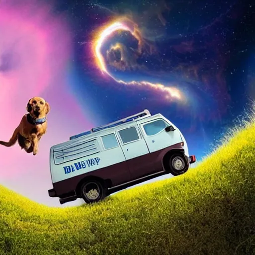 Image similar to national geographic picture of the dumb and dumber dog van entering the atmosphere