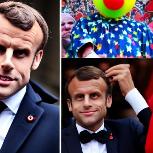 Image similar to macron dressed as a clown