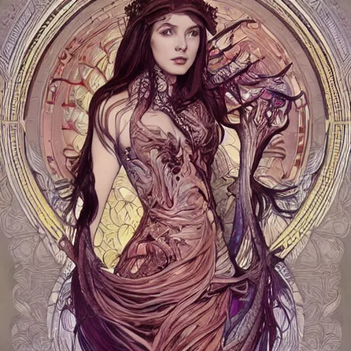 Image similar to 3/4 body portrait of the firedragon queen by artgerm and H R Giger and alphonse mucha, HD, full body dragon concept, flying dragon, Human body with dragon features, beautiful queen, perfect face, perfect body, 10/10 would dream again, fantasy, intricate, elegant, highly detailed, digital painting, artstation, concept art, smooth, sharp focus, illustration, ray tracing, 4k realistic 3d rendered portrait, soft shading, soft colors, relaxed colors, hyperdetailed, wide angle lens, fantasy, futuristic horror, armor style of giger