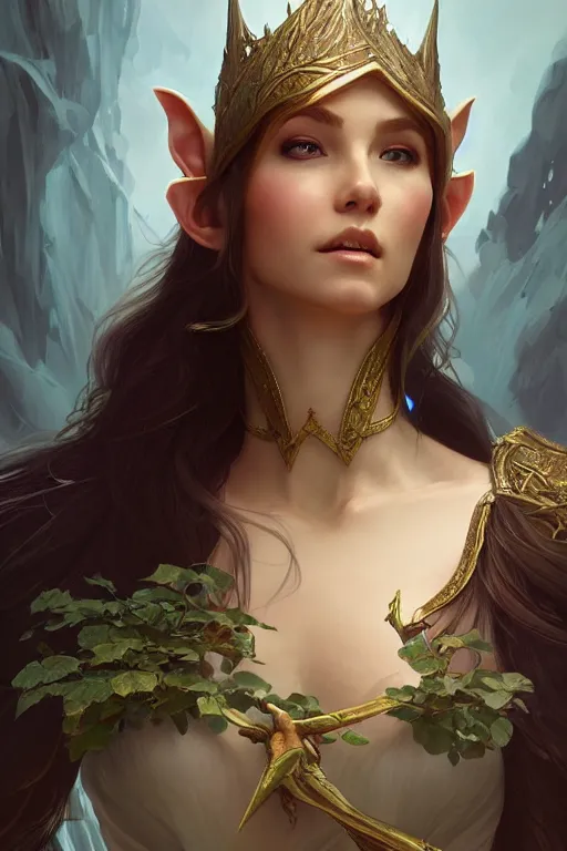 Prompt: beautiful elven princess, accurate anatomy, only two hands, highly detailed, digital painting, artstation, concept art, smooth, sharp focus, illustration, Unreal Engine 5, 8K, art by ross tran and greg rutkowski and alphonse Mucha