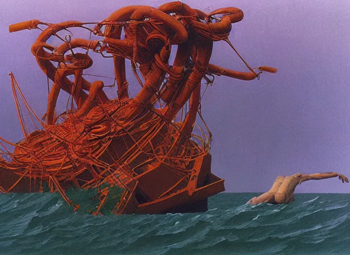 Image similar to painting of the raft of the medusa, science fiction, Edward Hopper and James Gilleard, Zdzislaw Beksinski, highly detailed