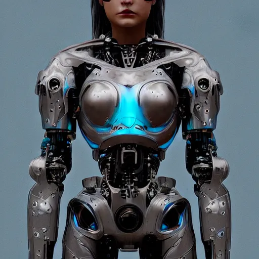 Image similar to “photo of a cyborg girl in futuristic armor, artstation trending, highly detailed”