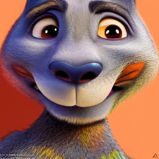 Image similar to Intricate five star Zootopia portrait by Anna Kullberg, Colored pencil on paper, high detail, skin texture, photo realistic, hyperrealism,matte finish, high contrast, 3d depth, masterpiece, vivid colors, artstationhd