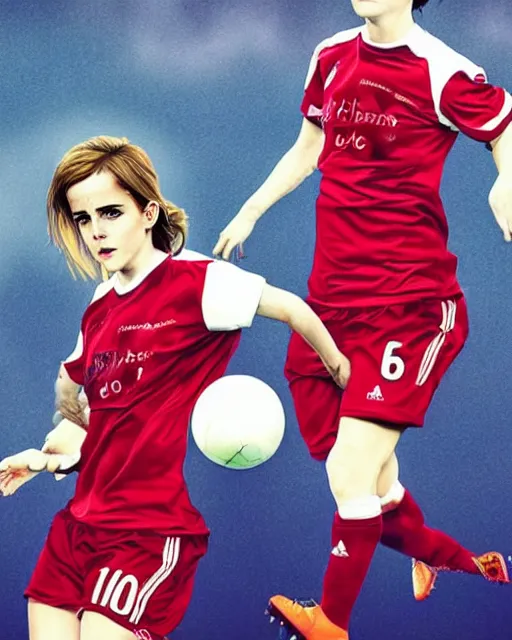 Image similar to a portrait of emma watson as a lokomotiv football player, hyper realistic, highly detailed