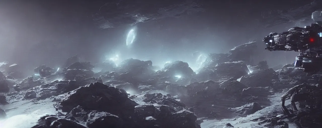 Image similar to dark epic space scifi, octane render