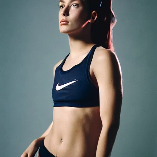 Image similar to realistic photoshoot for a new nike lookbook, color film photography, portrait of a beautiful person, in style of Addy Campbell, 35mm, graflex