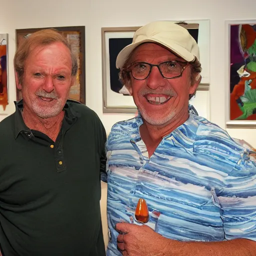 Prompt: gilligan and the skipper attend an art opening,