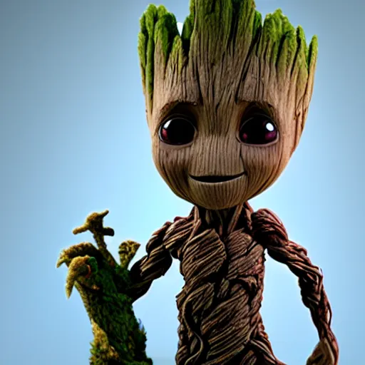 Prompt: baby groot by bill watterson. 3 d render.