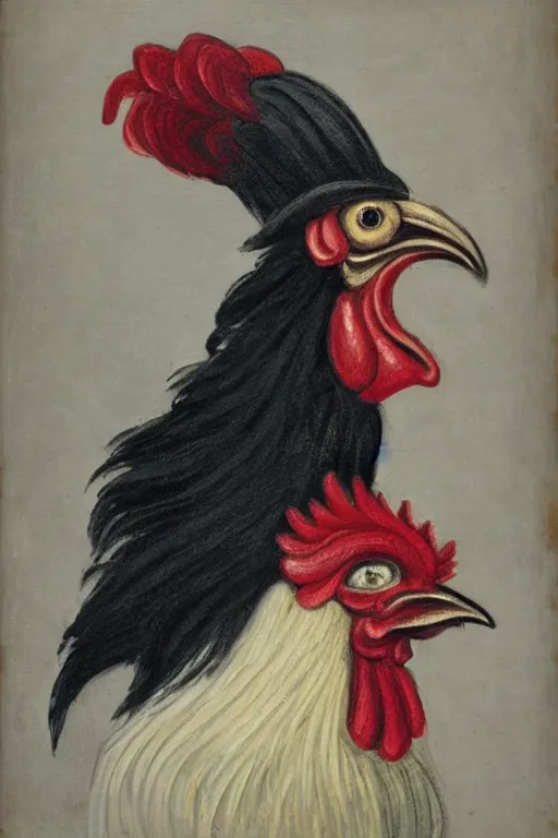 Prompt: portrait of a rooster with top hat and monocle