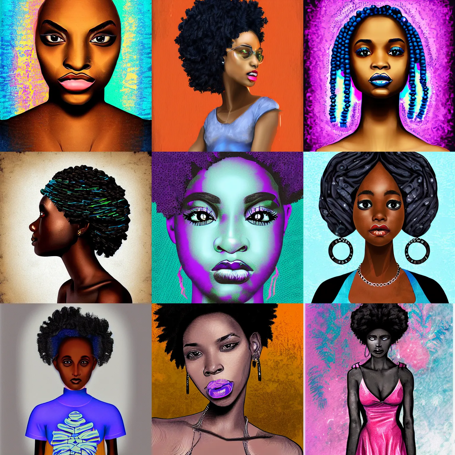 Prompt: digital art cyanope black girl