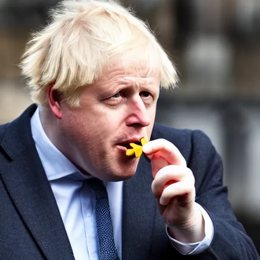 Prompt: medium shot photo of Boris Johnson with a joint with smoke coming out, 4k, ultra HD