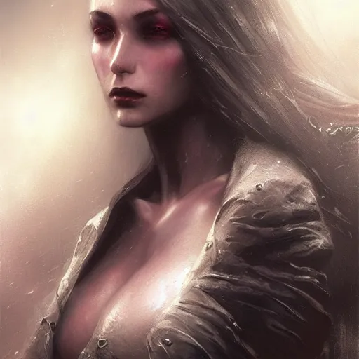 Image similar to maimy asmr, film nior, darkwave, darksynth character portrait, sharp, digital matte painting, art by luis royo, greg rutkowski, wlop, dramatic lighting, trending on artstation