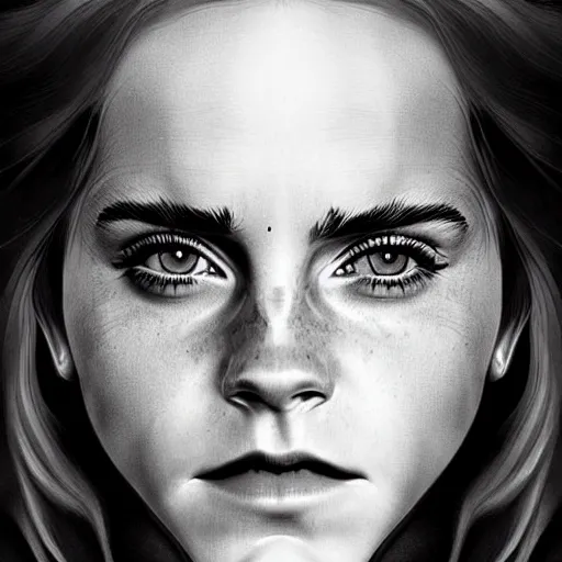 Image similar to Very funny Emma Watson looking like an old monkey, colorful painting on grey scale face, powerful , magic, thunders, dramatic lighting, intricate, wild, highly detailed, digital painting, artstation, concept art, smooth, sharp focus, illustration, art by artgerm and greg rutkowski and alphonse mucha, footage