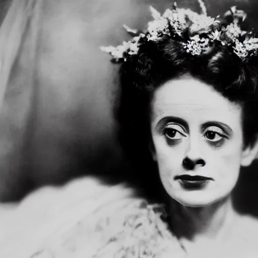 Image similar to dslr photo portrait still of young elsa lanchester as the bride, by gustave dore, 8 5 mm, f 1. 8,