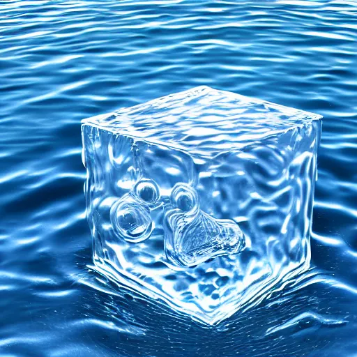 Image similar to a sculpture made of water in the shape of cube, on the ocean water, water manipulation photoshop, cgsociety, cinematic, in the style of johnson tsang, long shot, hyper detailed, hyper realistic, ray tracing, 8 k resolution, sharp focus, realistic water, award winning