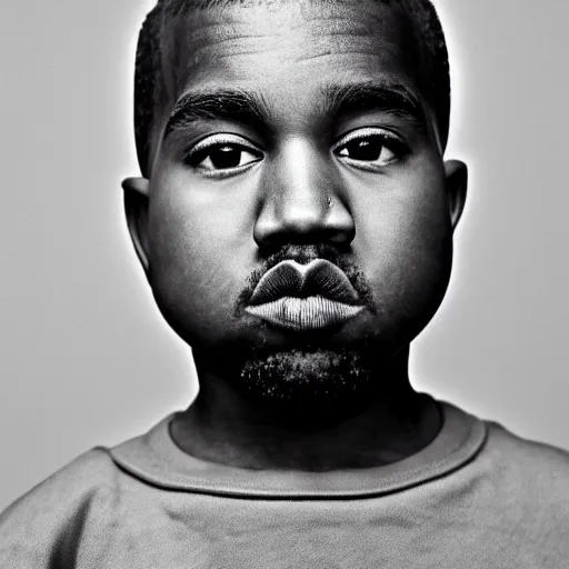 Prompt: the face of young kanye west wearing yeezy clothing at 1 2. 5 years old, black and white portrait by julia cameron, chiaroscuro lighting, shallow depth of field, 8 0 mm, f 1. 8