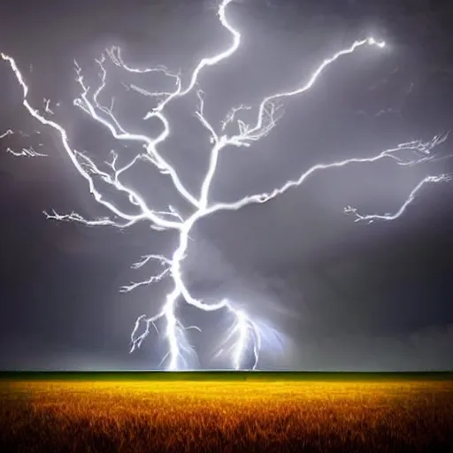 Image similar to a tree getting hit by lightning, surreal style