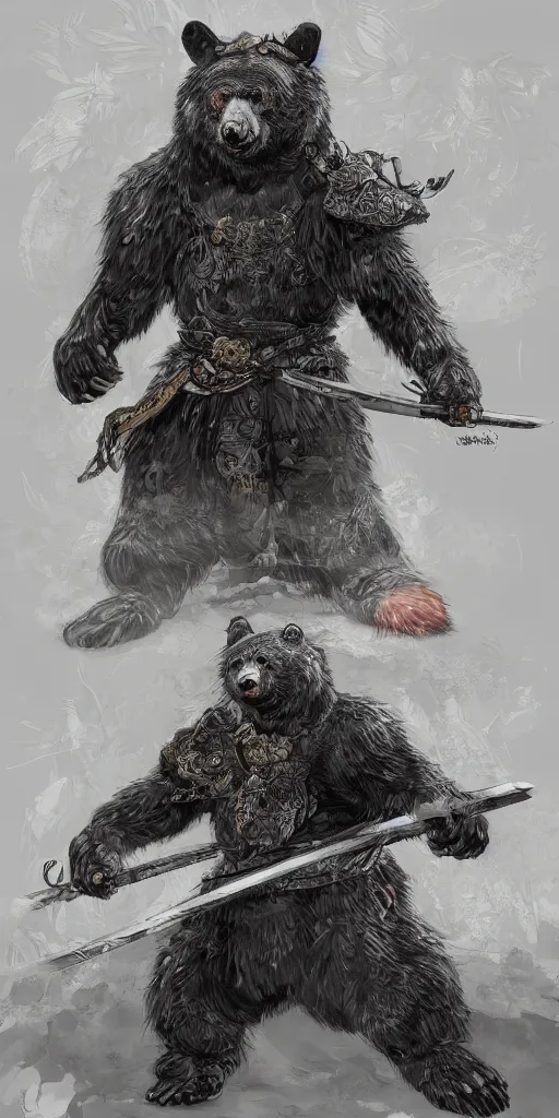 Image similar to Japanese moon bear anthropomorphized as a samurai, fantasy, intricate, highly detailed, digital painting, artstation, concept art, smooth, sharp focus, illustration