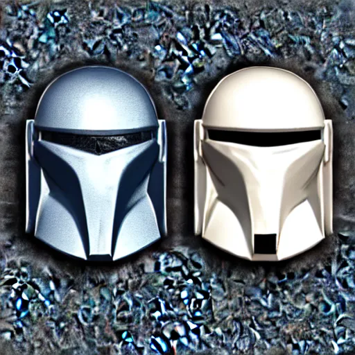 Image similar to a new design for mandalorian helmets. 3 d render.