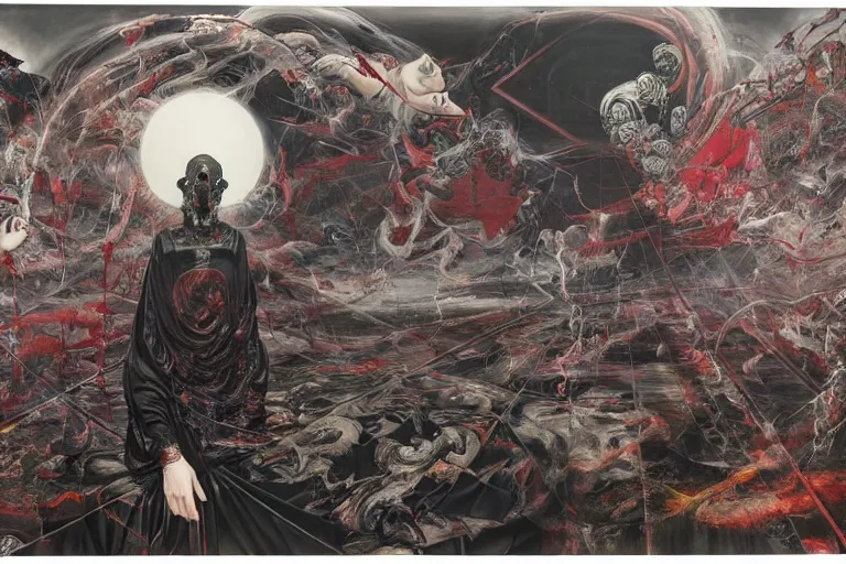 Image similar to The physical impossibility of death, in a brutalist architecture space ship, gothic, rich deep colours, creepy, diabolical, dark, mystical, intrincate, maximalism, painted by Francis bacon, Adrian ghenie, James jean and Petra cortright part by Gerhard Richter, part by Takato Yamamoto. 8k masterpiece