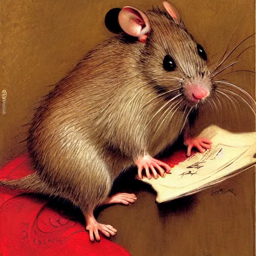 Prompt: a portrait of a hamato yoshi rat wearing a red kimono, hairy, feet, tail. highly detailed painting by gaston bussiere, craig mullins, j. c. leyendecker, furry