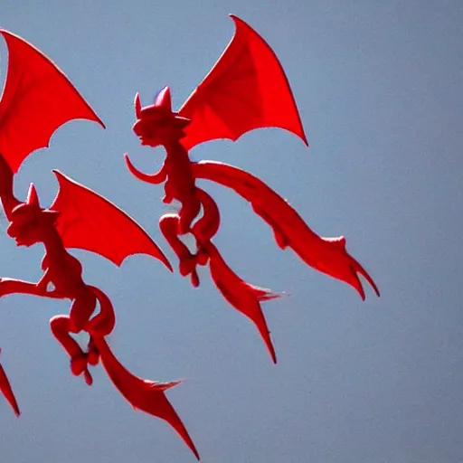 Image similar to tiny cute red dragons flying in the skies of tokyo