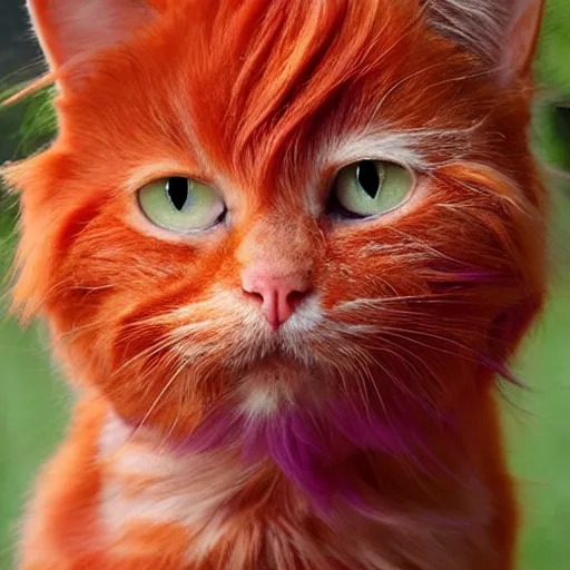 Image similar to orange cat, with his hair died purple to look like the cheshire cat, photo