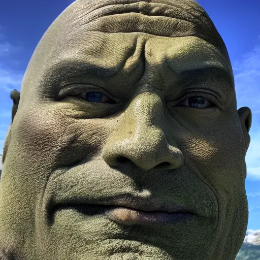 Prompt: a grey mossy rock with the face of dwayne johnson, shot on iphone 1