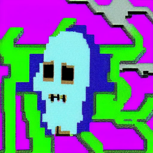 Prompt: pixelated ghost with vaporwave coloration