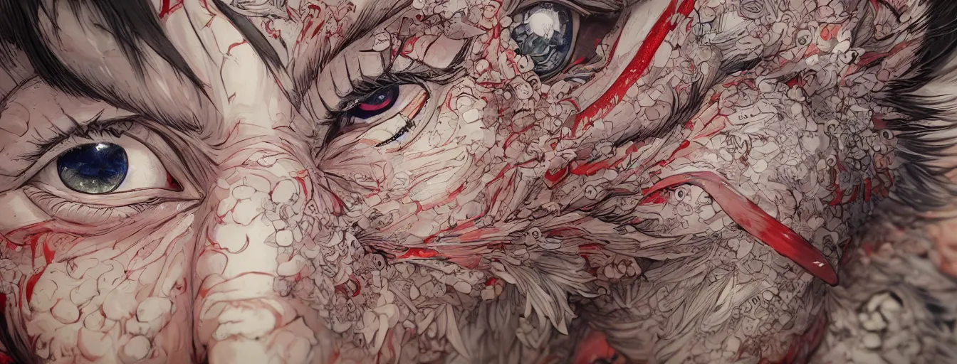 Prompt: close up of two eyes, determined, courageous, filled with righteous anger. hyperrealistic anime background illustration by kim jung gi, colorful, extremely detailed intricate linework, smooth, super sharp focus, bright colors, high contrast, matte, octopath traveler, unreal engine 5 highly rendered, global illumination, radiant light