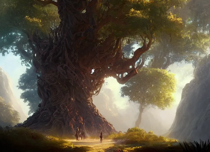 Image similar to The Mana Tree, a fantasy digital painting by Greg Rutkowski and James Gurney, trending on Artstation, highly detailed