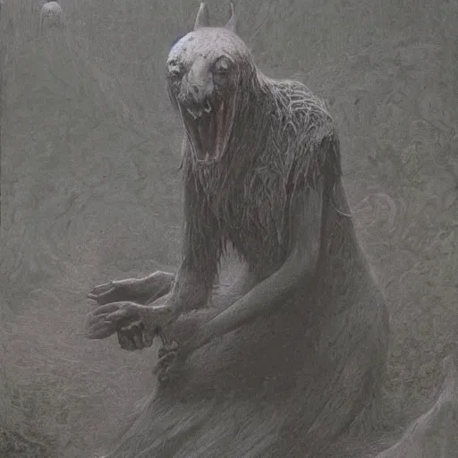 Image similar to werewolf girl with black wings by Beksinski